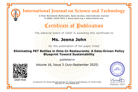 Jeena John certificate